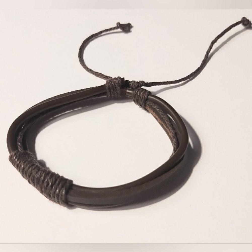 Men's bracelet leather‎ braided layered brown new d78